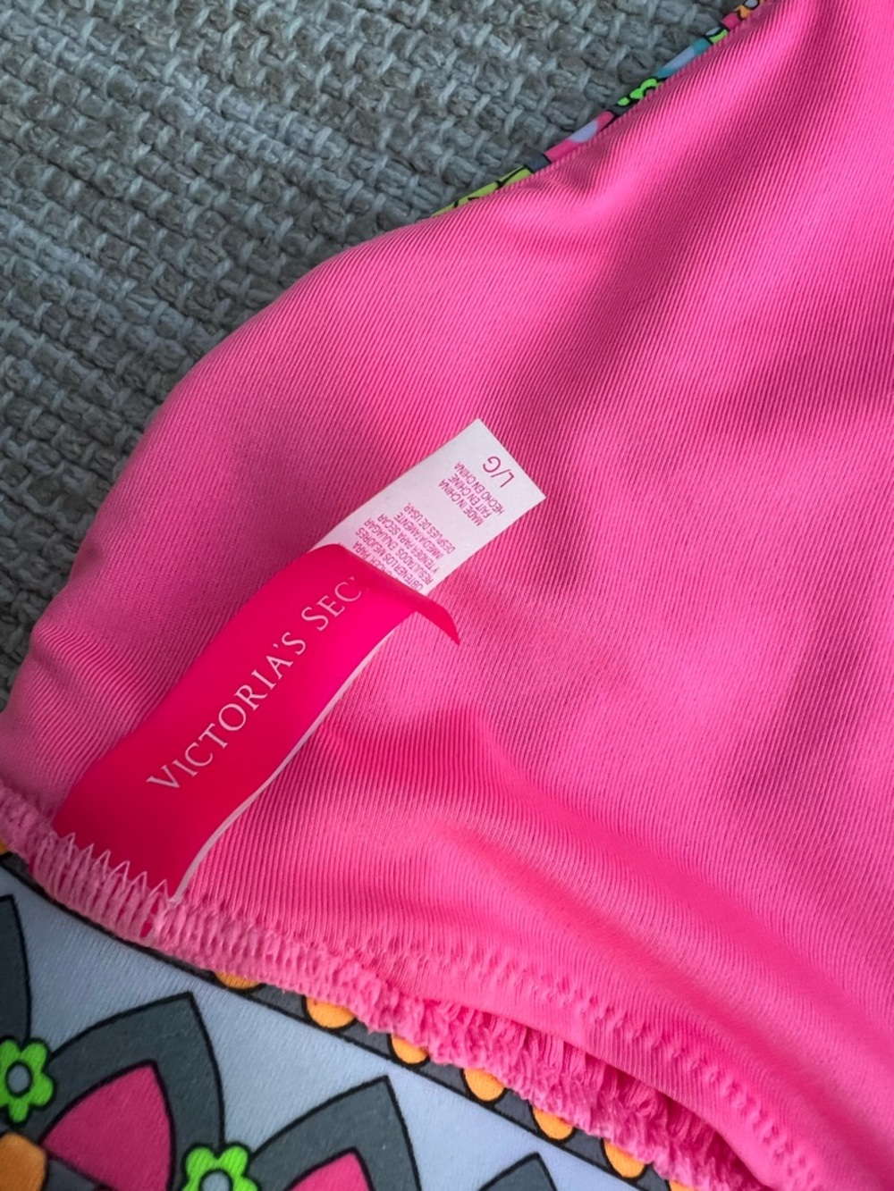 Vintage Y2K Victoria's Secret Neon Pink Multicolor Mandala Boho Bikini Set S/L - Picture 8 of 11